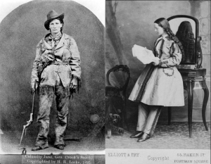 Miss Martha Jane Canary,  around 1874, and Dr Mary Edwards Walker, circa 1870s, after serving as a surgeon and receiving the Medal of Honour during the American Civil War. 