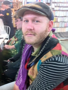 The  Birthday Boy and his lovely cap made from vintage fabrics.