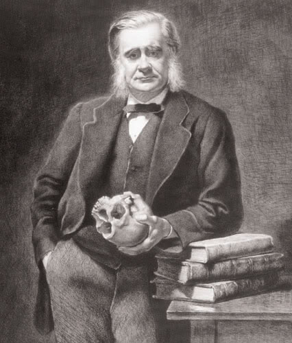 T H Huxley with human skull