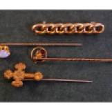 9ct-gold-suffragette-chain-link-bar-brooch-together-with-three-stick-pins